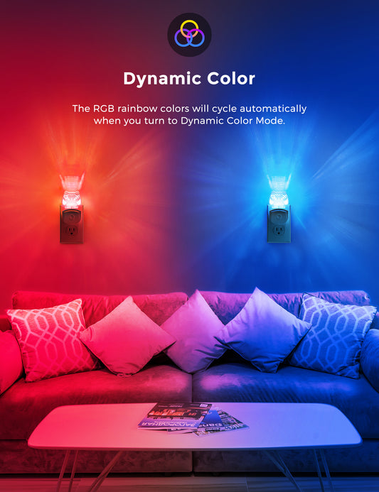 YANSUN 1-Pack 0.5W Plug-in Night Light with Light Sensor, RGB & 3000K Warm Light, Color Changing, Memory Function, White Acrylic, US Plug
