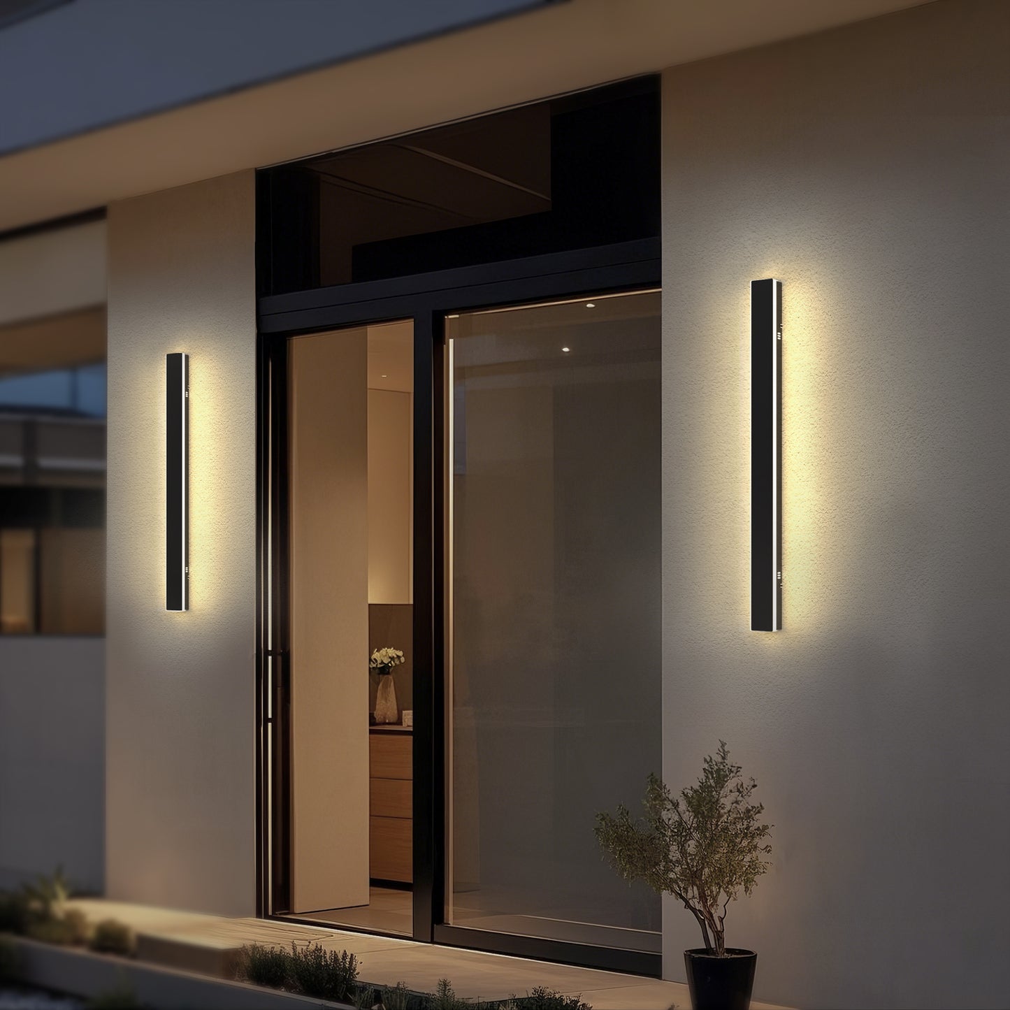 YANSUN 24 in. 19-Watt Black Outdoor Linear Waterproof with Integrated LED Wall Lantern Sconce, 3000K Warm White for Graden