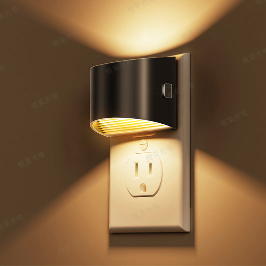 YANSUN 2-Pack 1W Half-Arc Plug-in Night Light Black Dimmable Warm 3000K