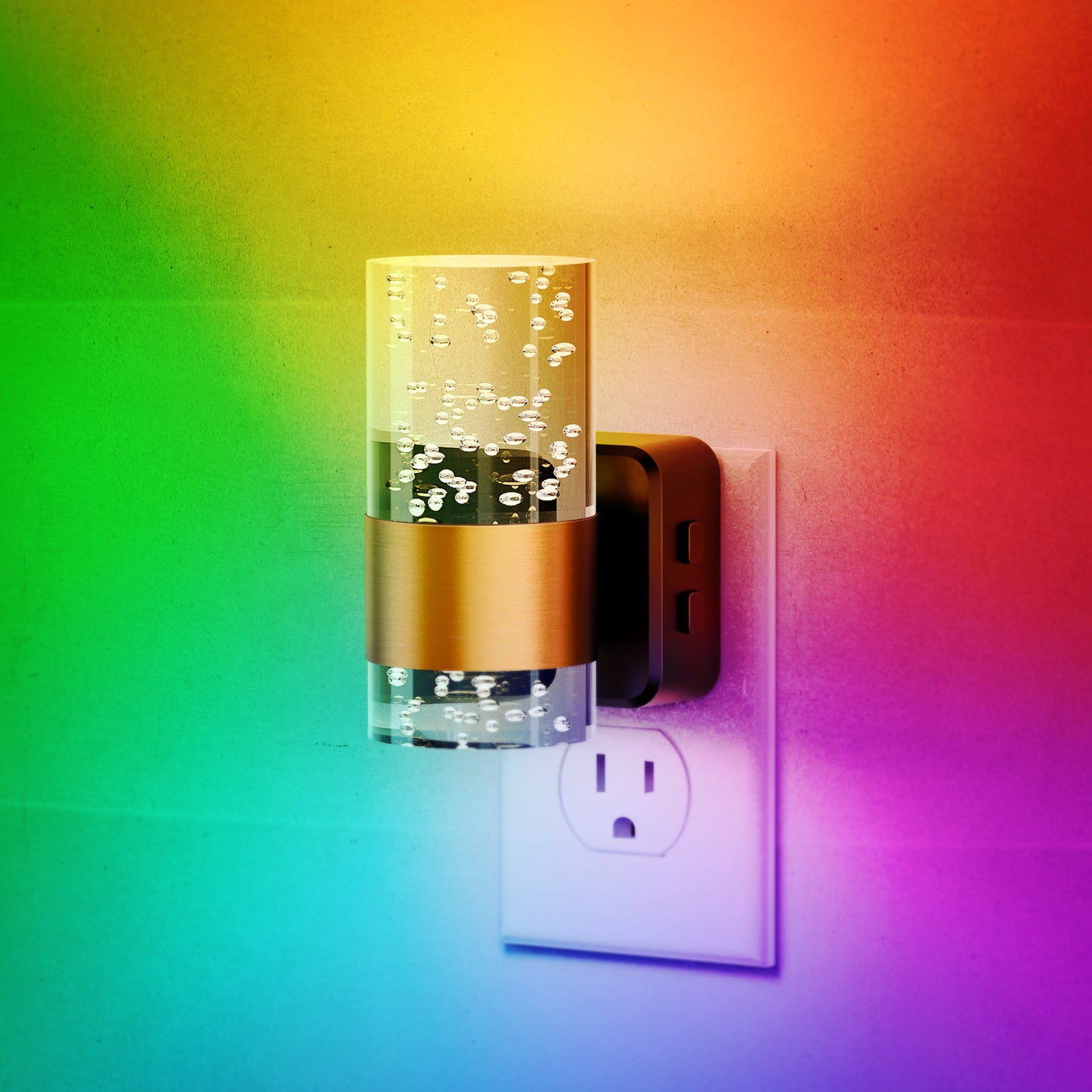 YANSUN 2-Pack 1W Plug-In Light Sensor Night Lights, Bubble Acrylic Column Design, RGB Gradient & 2700K White, Adjustable Color & Brightness, US Plug