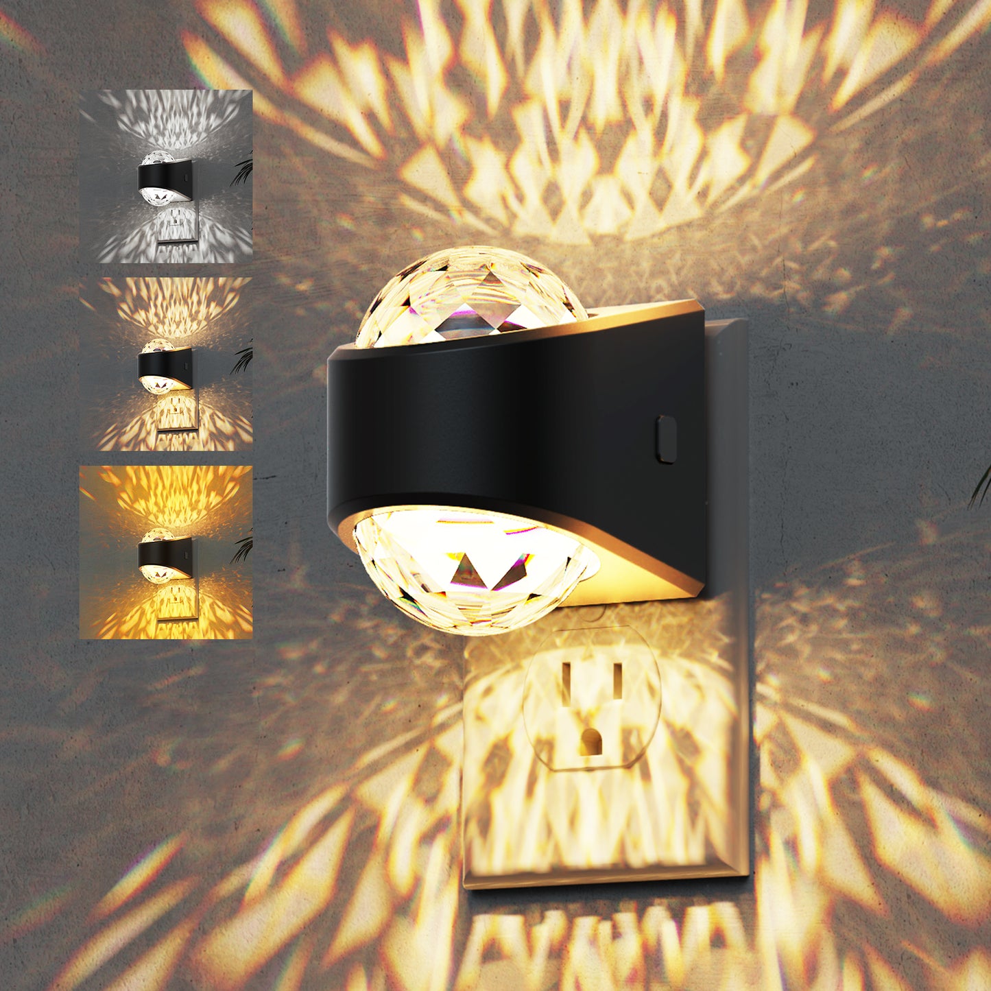 YANSUN 1-Pack 2W Plug-In Light-Control Night Light with Up-and-Down Projection and Diamond Lens