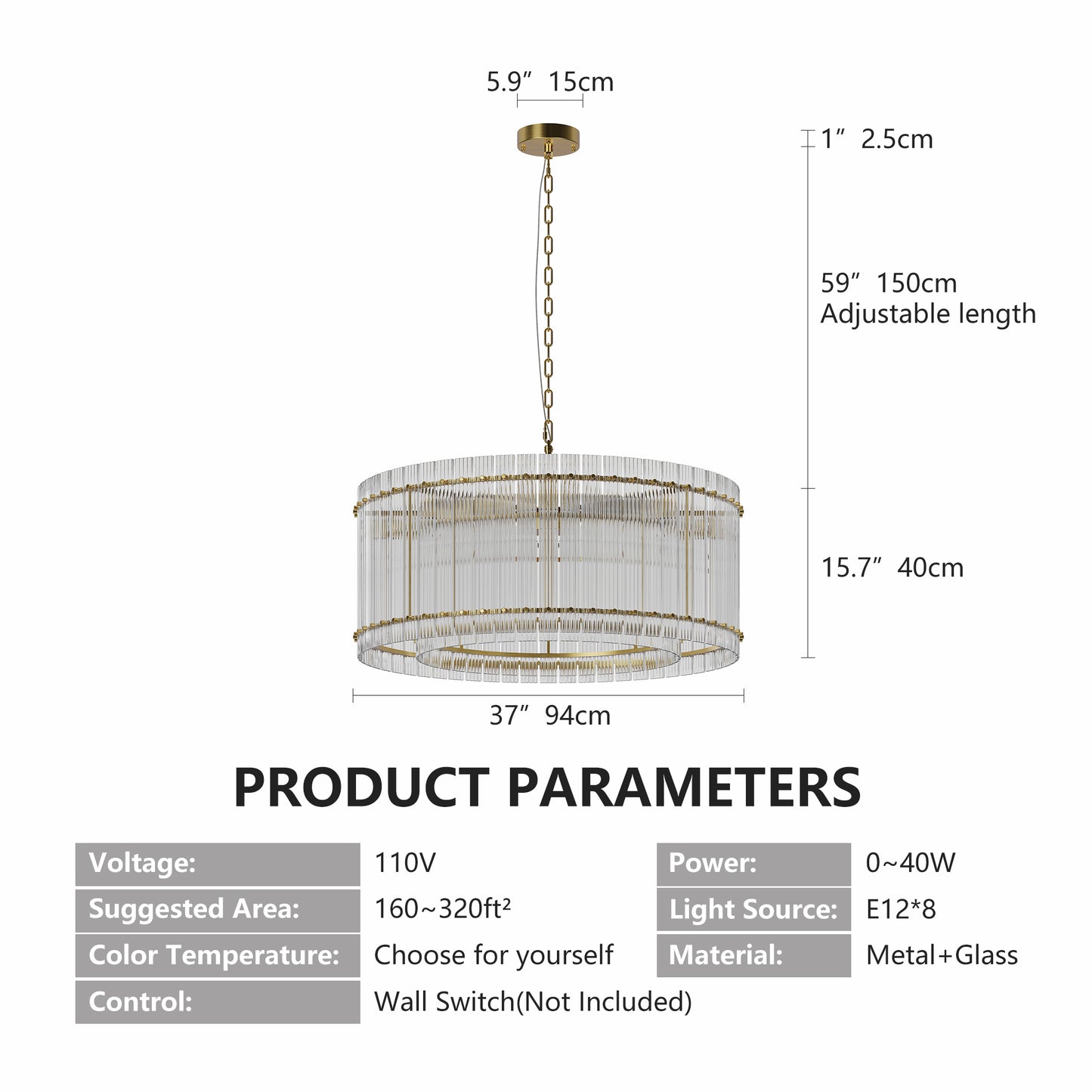 YANSUN 37in. Gold 2-Tier 8-Light Water Ripple Crystal Chandelier Modern Ceiling Light for Dining Room Living Room Bedroom Foyer High Ceiling