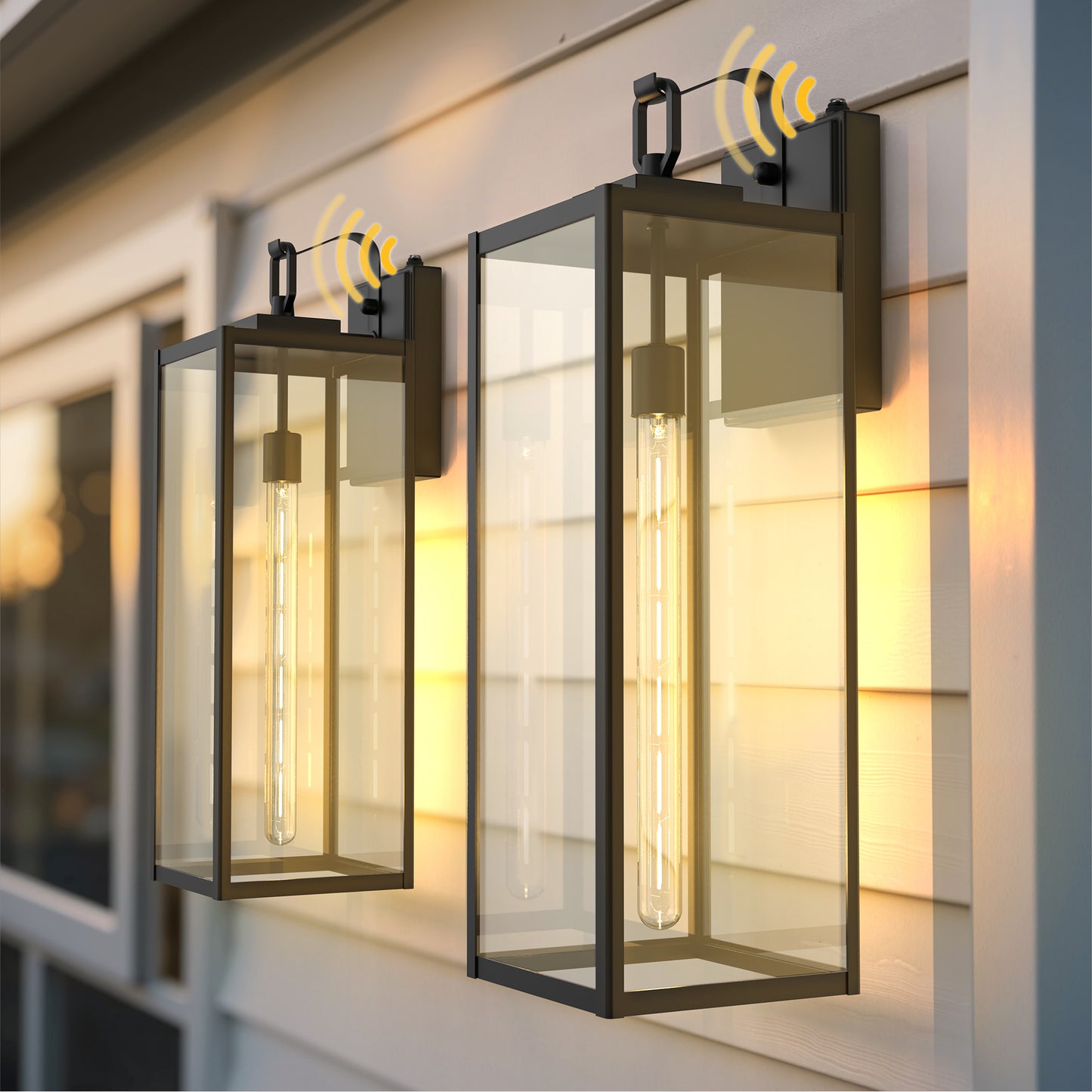YANSUN 22 in.2-Pack Black Dusk to Dawn Lantern Outdoor Sconce Wall Light Waterproof for Porch Patio and LED T30 Bulbs Included