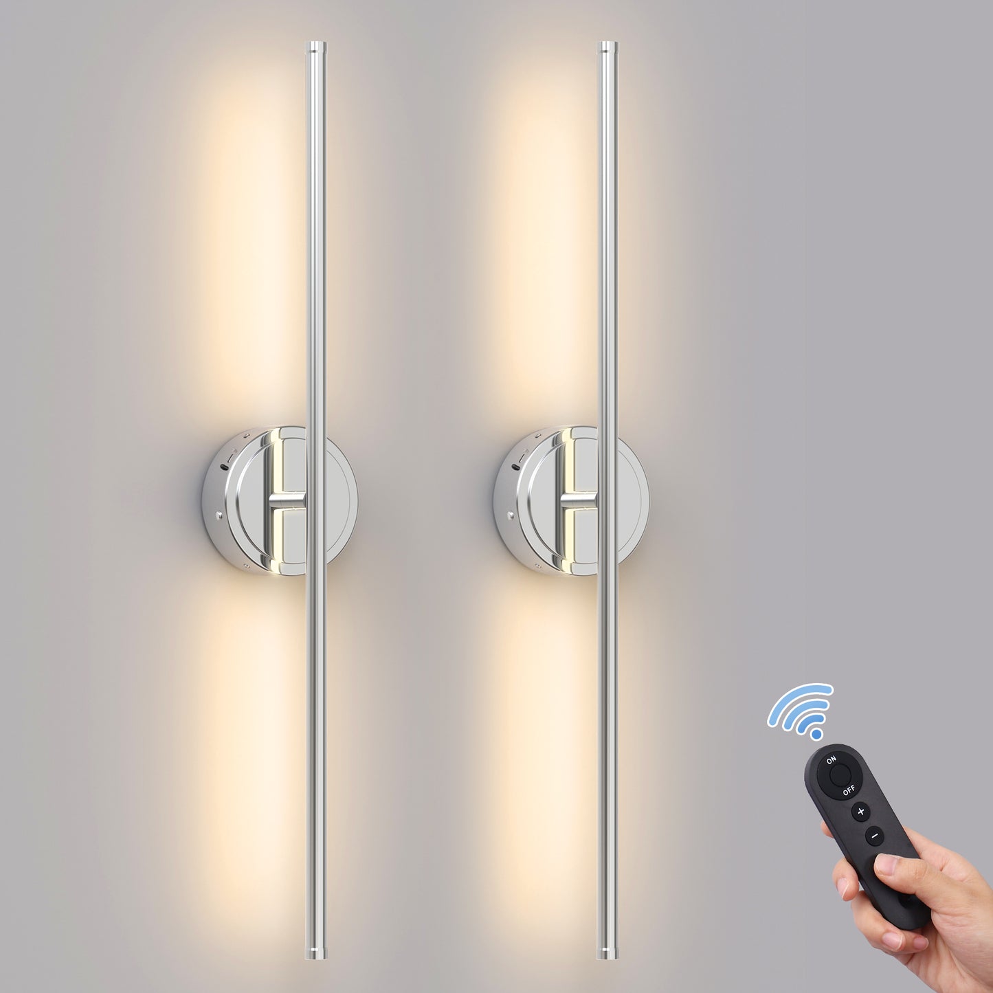 YANSUN Rotate Chrome Dimmable Wireless Integrated LED Wall Sconce with Remote for Living Room (2-Pack)