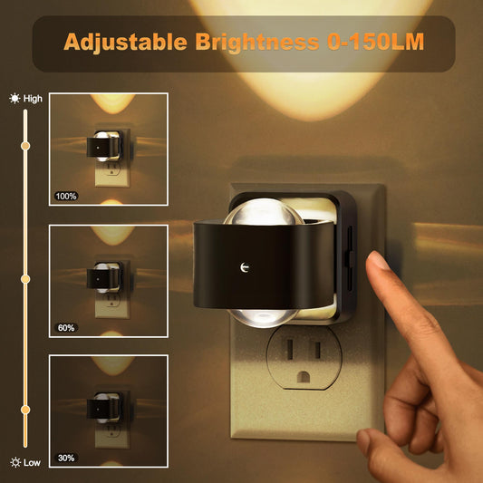 YANSUN 2W Integrated LED Plug-In Night Light, Black Short Square Cylinder Lens, Warm 3000K, Up & Down Beam, 2-Pack