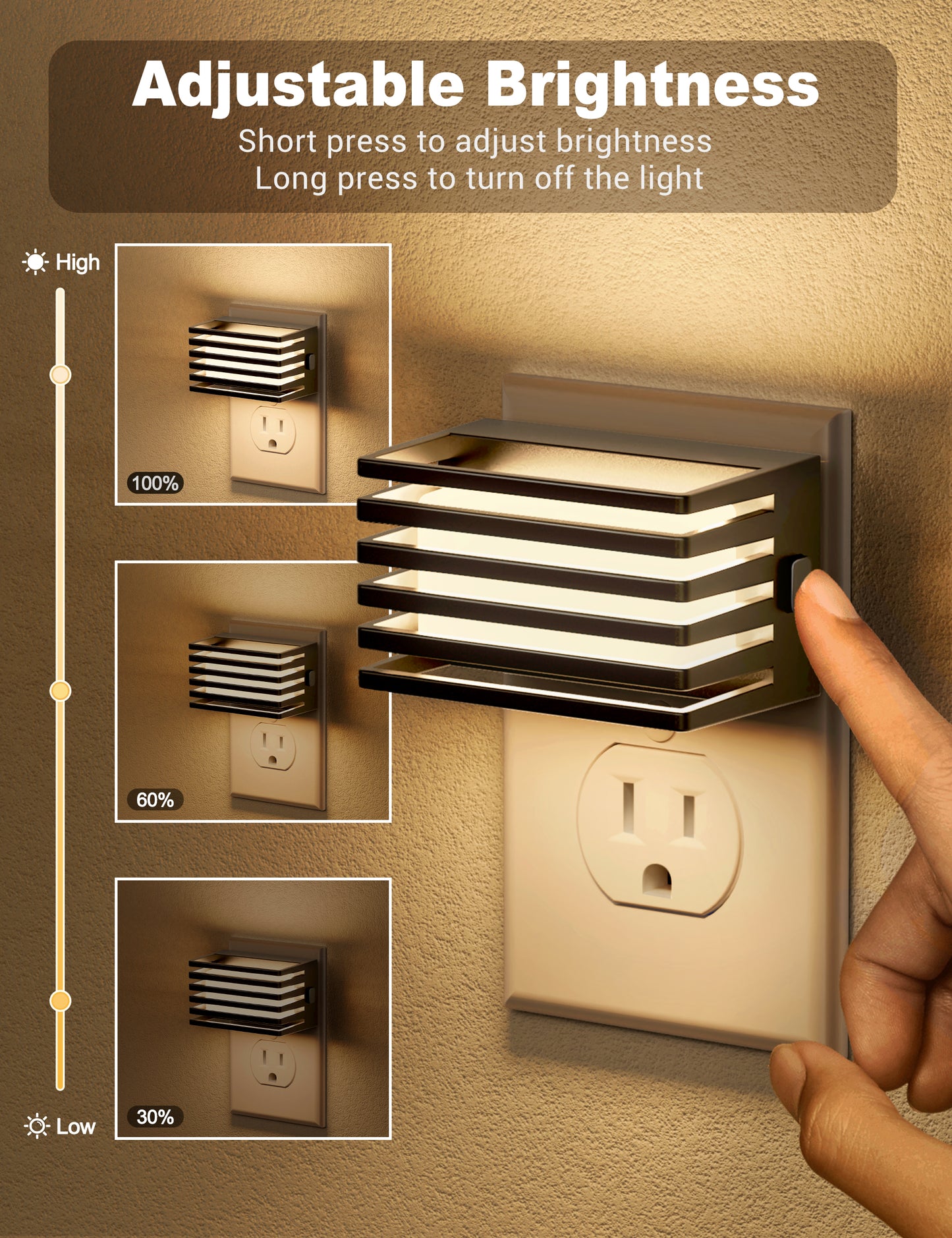 YANSUN 2-Pack 1W Dusk to Dawn Plug-in Night Lights 2700K Warm White LED Up and Down Lighting Night Lights with 3-Level Dimming for Bedroom Hallway