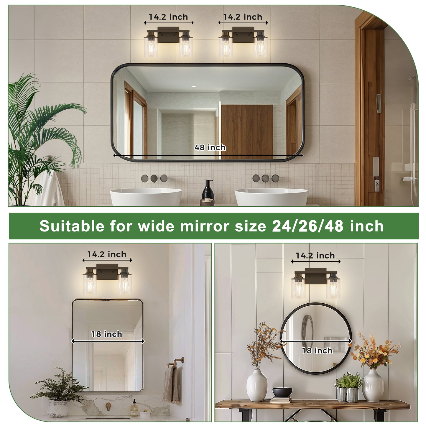 YANSUN 14.17 in. 2-Light Vintage Matte Black Vanity Light with Cylindrical Glass Shades, E26 Base Bathroom Fixture
