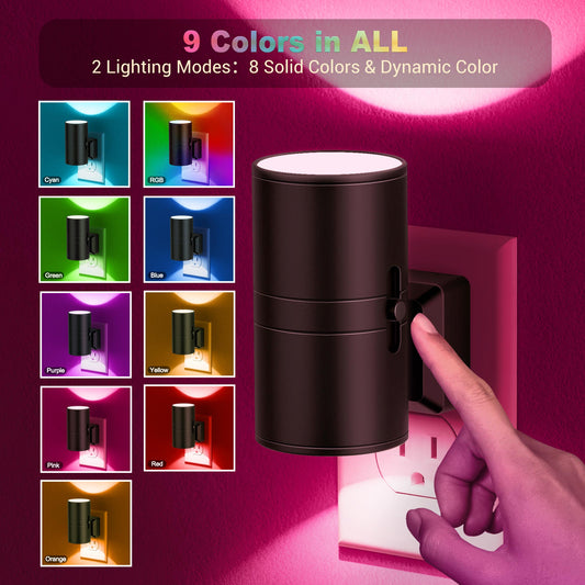 YANSUN 1-Watt Integrated LED Color Changing Plug-In Light Sensor Night Light, RGB, Dimmable 2-Pack for Bedroom or Hallway