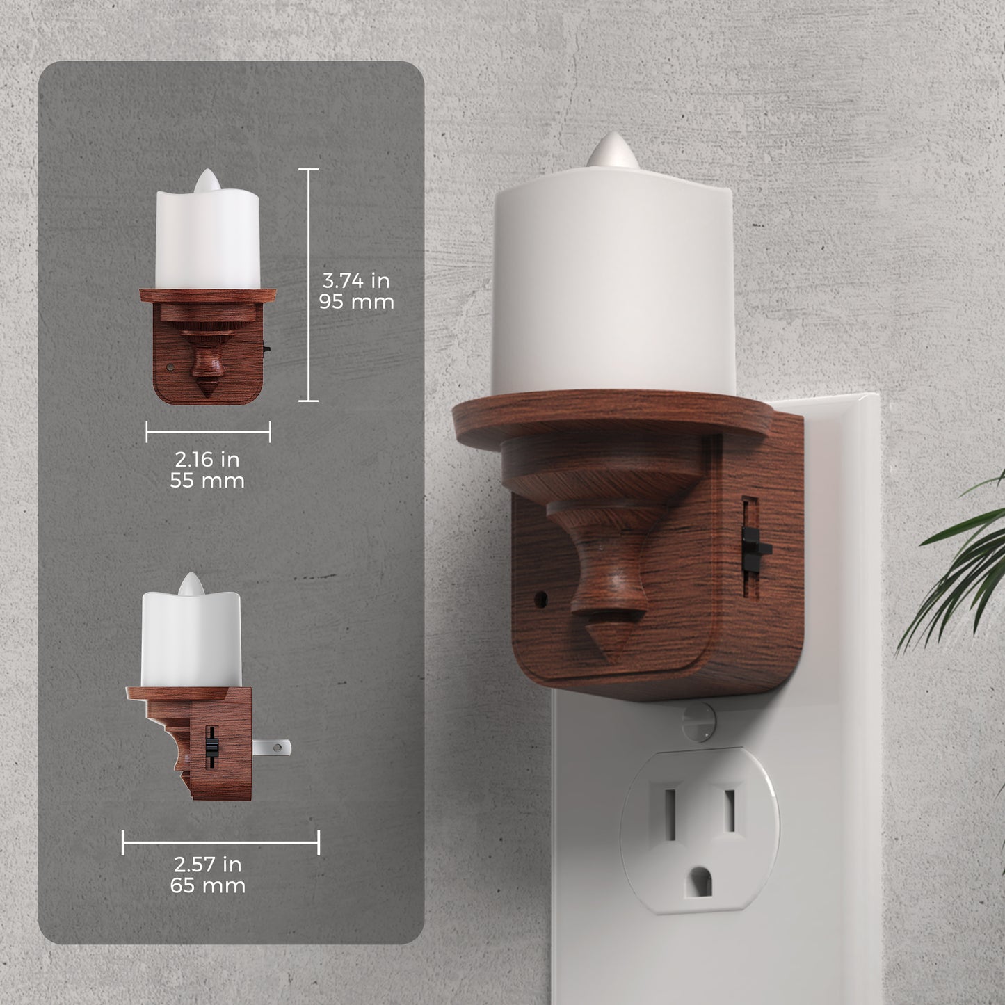 YANSUN 2-Pack 1W Plug-in Night Light with Amber 1600K, Dusk to Dawn Sensor, Slide Dimmer, Wood Grain Finish