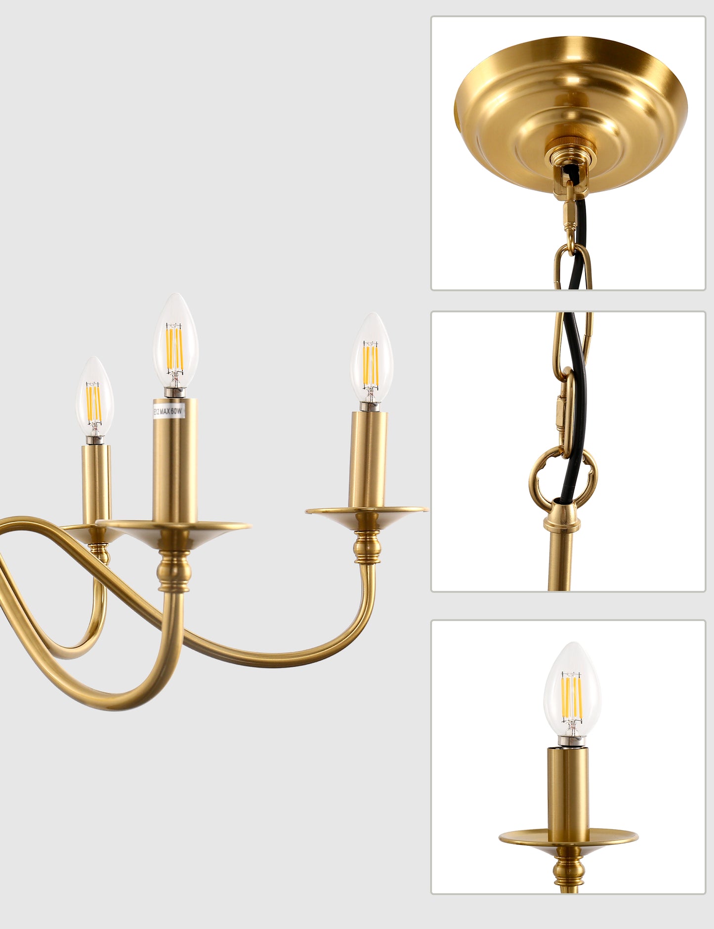 YANSUN 6-Light Gold Candle Rustic Industrial Iron Chandeliers for Dining Room Living Room