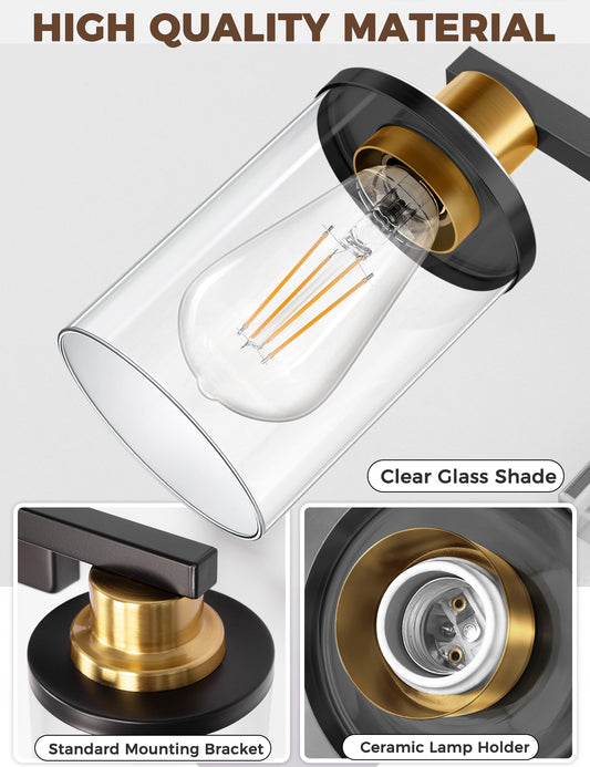 YANSUN 34 in. 5-Light Black and Gold Bathroom Vanity Light Fixture with Clear Glass Shades for Over Mirror