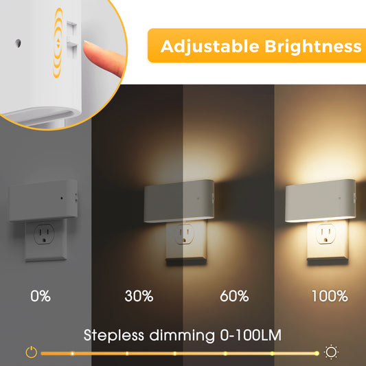 YANSUN 2-Pack 1W Plug-in Wall Night Lights, White Horizontal, Warm White 3000K, Up & Down Lighting, Dimmable