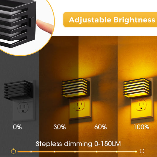 YANSUN 1-Watt Plug-in Integrated LED Night Light with Dusk-to-Dawn Sensor, Up & Down Glow, Amber 2000K, Black, 2-Pack