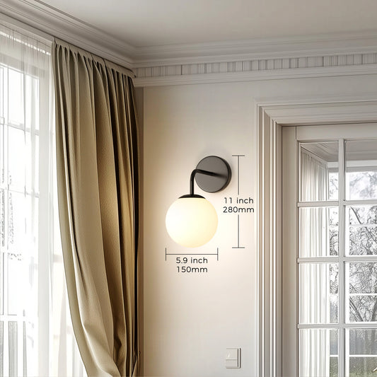 YANSUN 1-Light Modern Black Wall Sconce, E26 Socket Decorative Indoor Wall Light, Minimalist Globe-Shaped Fixture
