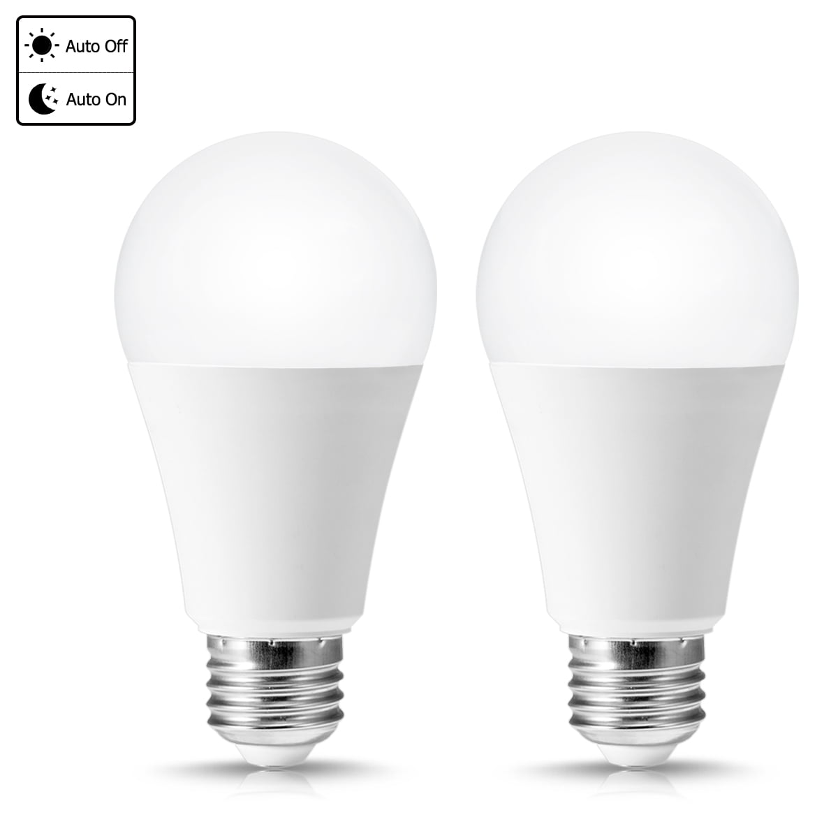 12W Dusk to Dawn Light Bulbs, 1000LM(100W Equivalent), 5000K Daylight, E26 A19 Automatic Sensor LED Bulbs, for Porch Garage Garden Patio, 2-Pack