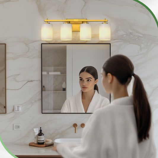 YANSUN 24 in. 4-Light KD-Style Vanity Light, ETL-Certified Copper Finish with Frosted Glass Shades, 120V Bathroom Wall Fixture