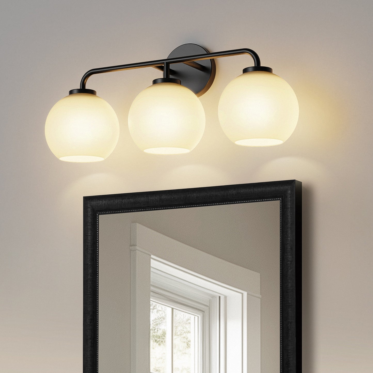 YANSUN Modern 3-Light Vanity Light with Milk White Striped Globe Shade, E26 Base