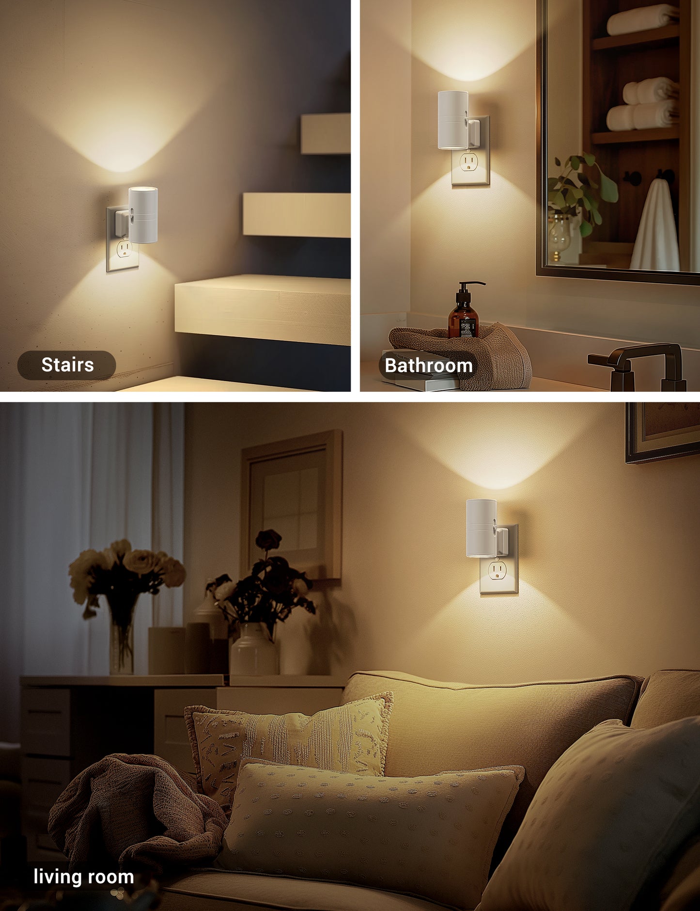 YANSUN 2-Pack Plug-in Dusk to Dawn Night Light, 1W Dimmable LED Wall Style Night Lamp, 3000K Warm Light, White Cylinder Design, US Plug
