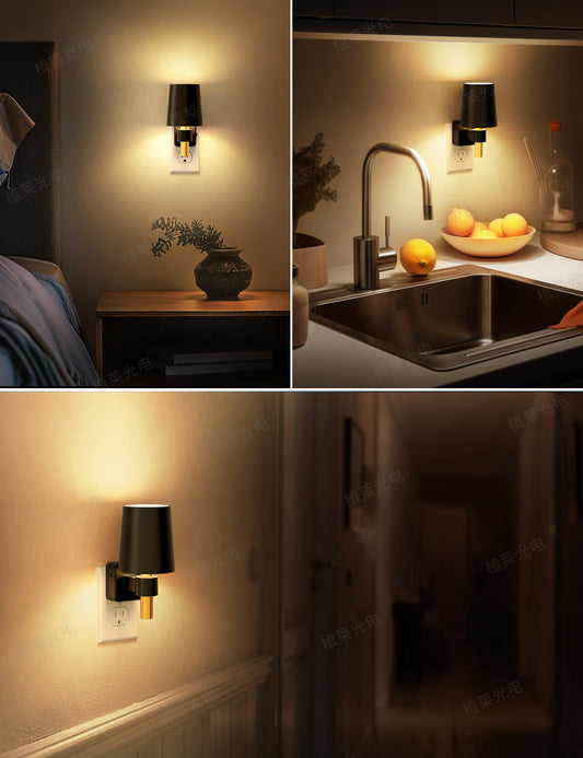 YANSUN 1-Watt Plug-in Dimmable Night Light with Auto Light Control, Up and Down Lighting, Wall Sconce Style, Black Finish 1-Pack