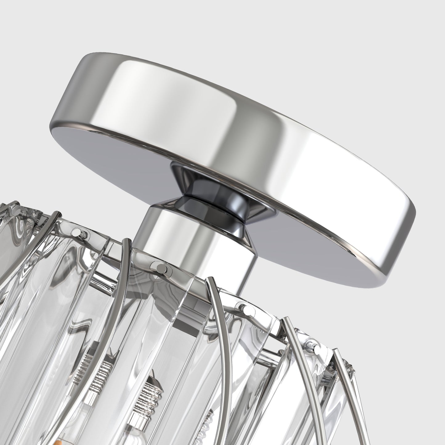 YANSUN 7 in. 1-Light Chrome Modern Crystal Semi Flush Mount Ceiling Light with Cage Design for Hallway, Entryway, or Bedroom