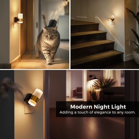 YANSUN 1-Watt Integrated LED Plug-In Night Light, Amber 2700K, Frosted Acrylic Cylinder, Five-Step Dimming, Dusk to Dawn 1-Pack