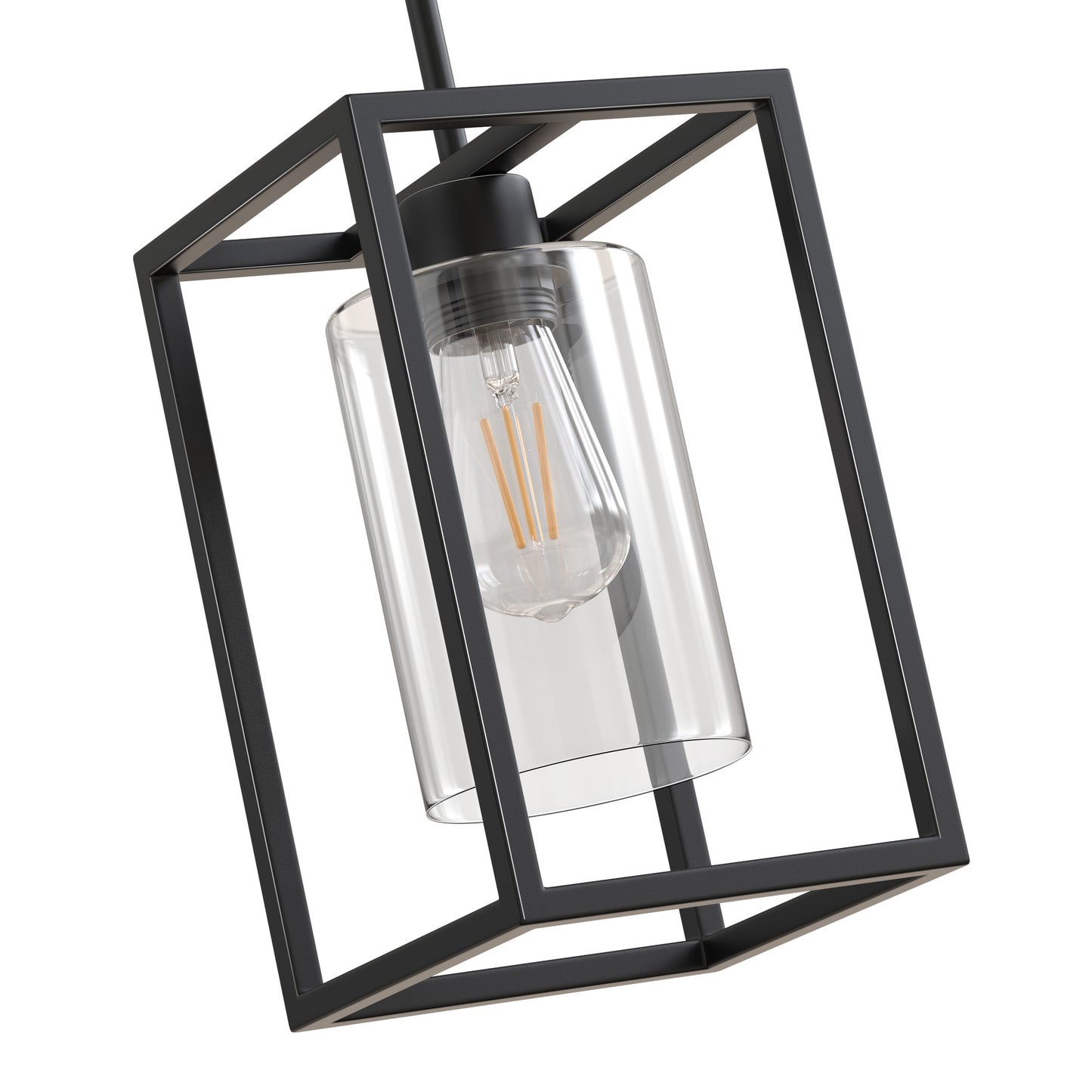 YANSUN 7 in. 1-Light Black Square Chandelier with Clear Glass, Retro Industrial Hanging Light for Kitchen Island