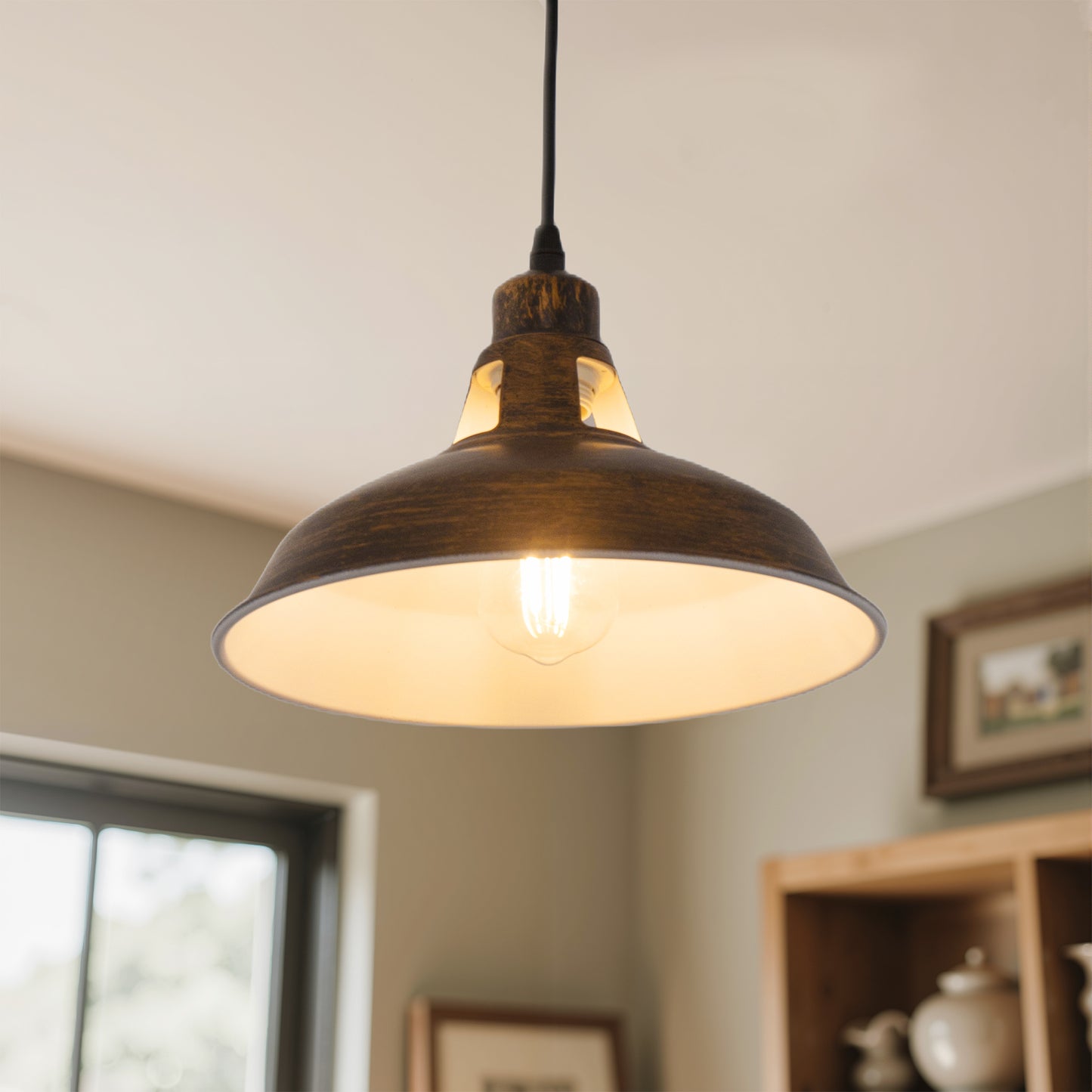 YANSUN 1-Light Plug Pendant Modern Light, No Bulbs Included, Rust Finish with Pulley, 5m UL-Certified Cord with Button Switch
