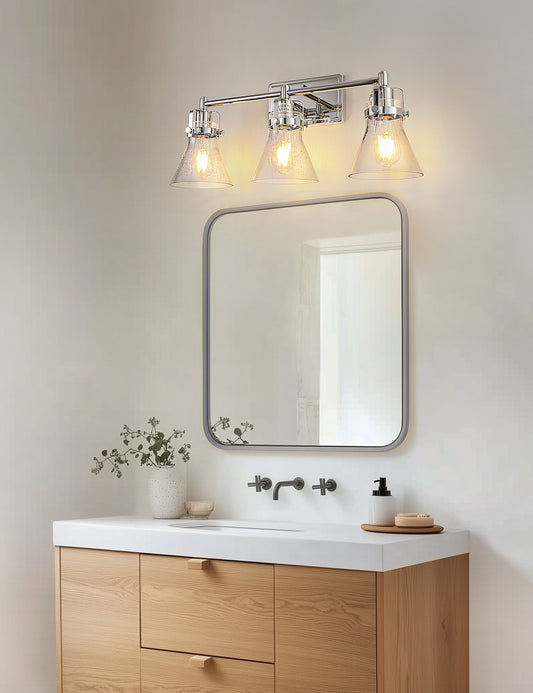 YANSUN 22 in. 3-Light Brushed Nickel Vanity Light with Glass Shade for Powder Rooms, Dressing Rooms or Bathrooms
