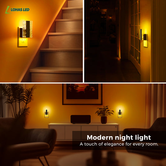 YANSUN 2-Pack Dusk to Dawn Plug-In Night Light with Dimmer, 1W Amber 2000K LED, Modern Square Crushed Acrylic, US 2-Prong Plug