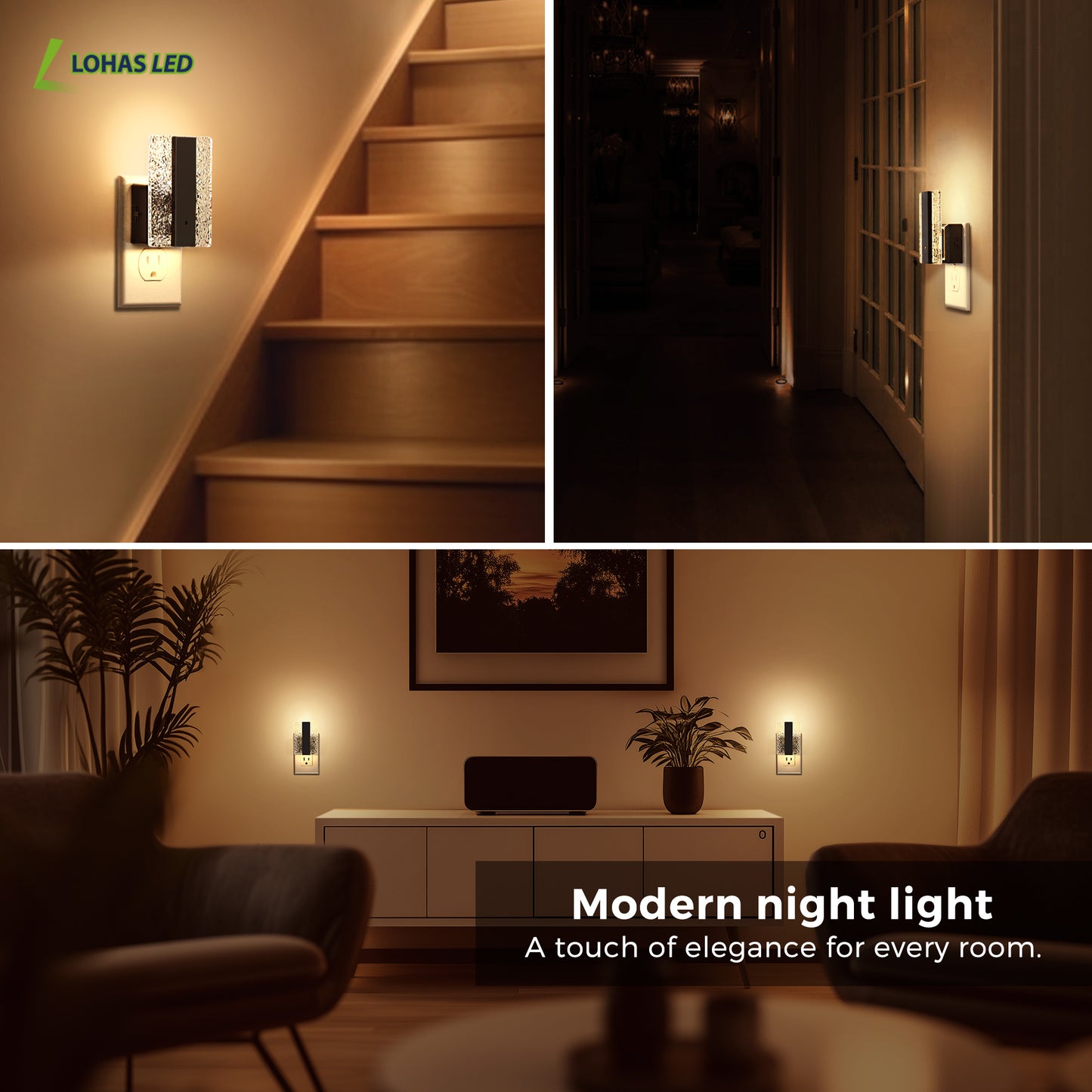 YANSUN 1-Watt Integrated LED Plug-In Modern Square Night Light, Amber 3000K, Button Adjustable, Dusk to Dawn, 1-Pack