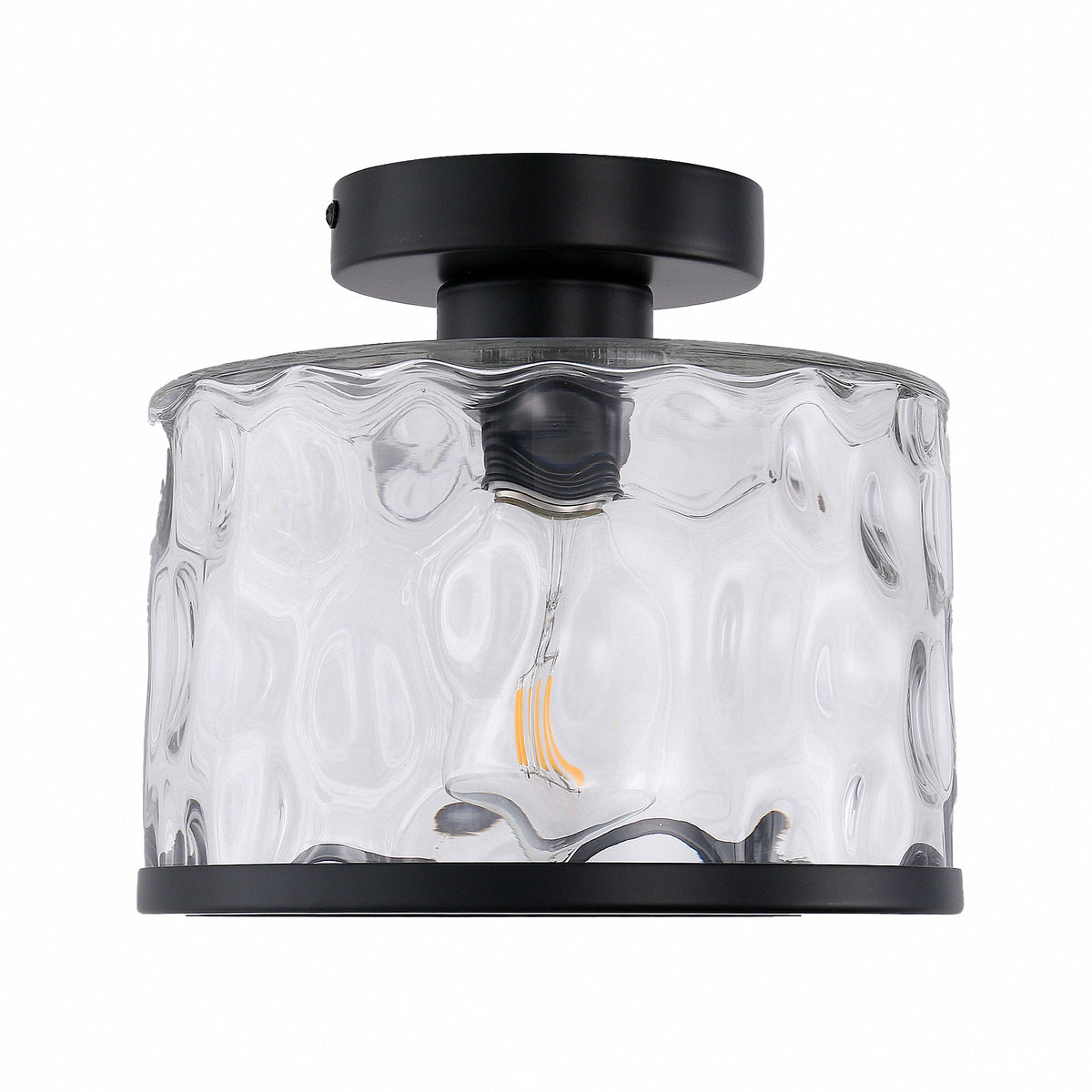 YANSUN Single-Light Semi-Flush Ceiling Light with Ripple Glass Shade Black E26 Bulb Not Included