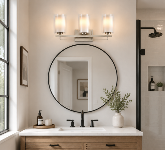 YANSUN 22 in. Brushed Nickel 3-Light Vanity Light with Clear Cylinder Glass Shade for Bathroom, Powder Room or Dressing Room