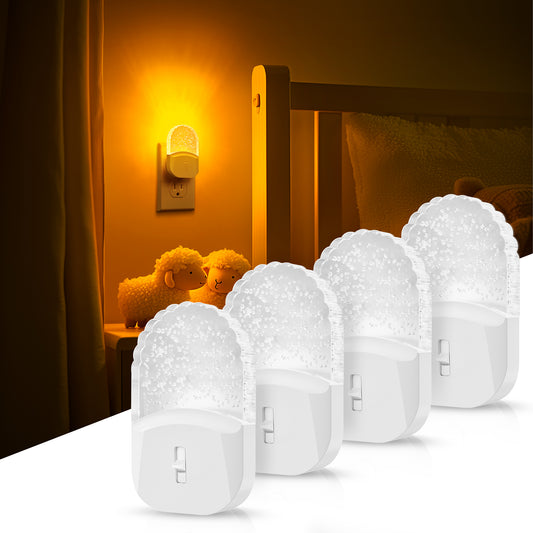 YANSUN 0.5-Watt Integrated LED Plug-In Acrylic Night Light, Amber 2000K, Dimmable, Light Sensor, White Housing, 4-Pack