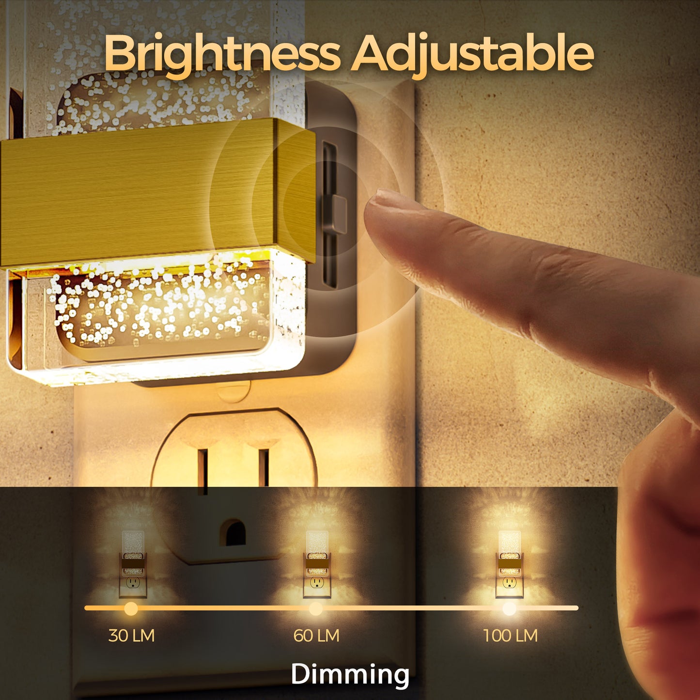 YANSUN 2-Pack 1W Dusk to Dawn Plug-in Night Lights Modern Acrylic Warm White 2700K Dimmable LED Night Lights with Gold Accent for Hallway Bedroom