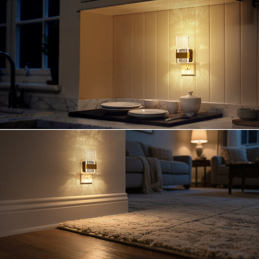 YANSUN 2-Pack 1W Dusk to Dawn Plug-in Night Lights Modern Acrylic Warm White 2700K Dimmable LED Night Lights with Gold Accent for Hallway Bedroom