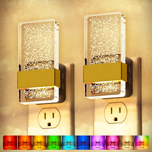 YANSUN 1-Watt Acrylic Column Plug-in Integrated LED Night Light with Light Sensor, RGB & 2700K, Up & Down Glow, Black, 2-Pack