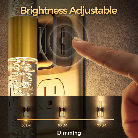 YANSUN 1W Integrated LED Plug-In Night Light, Warm 3000K, Acrylic Bubble Rod, Slide Dimming, Light Sensor, 1-Pack