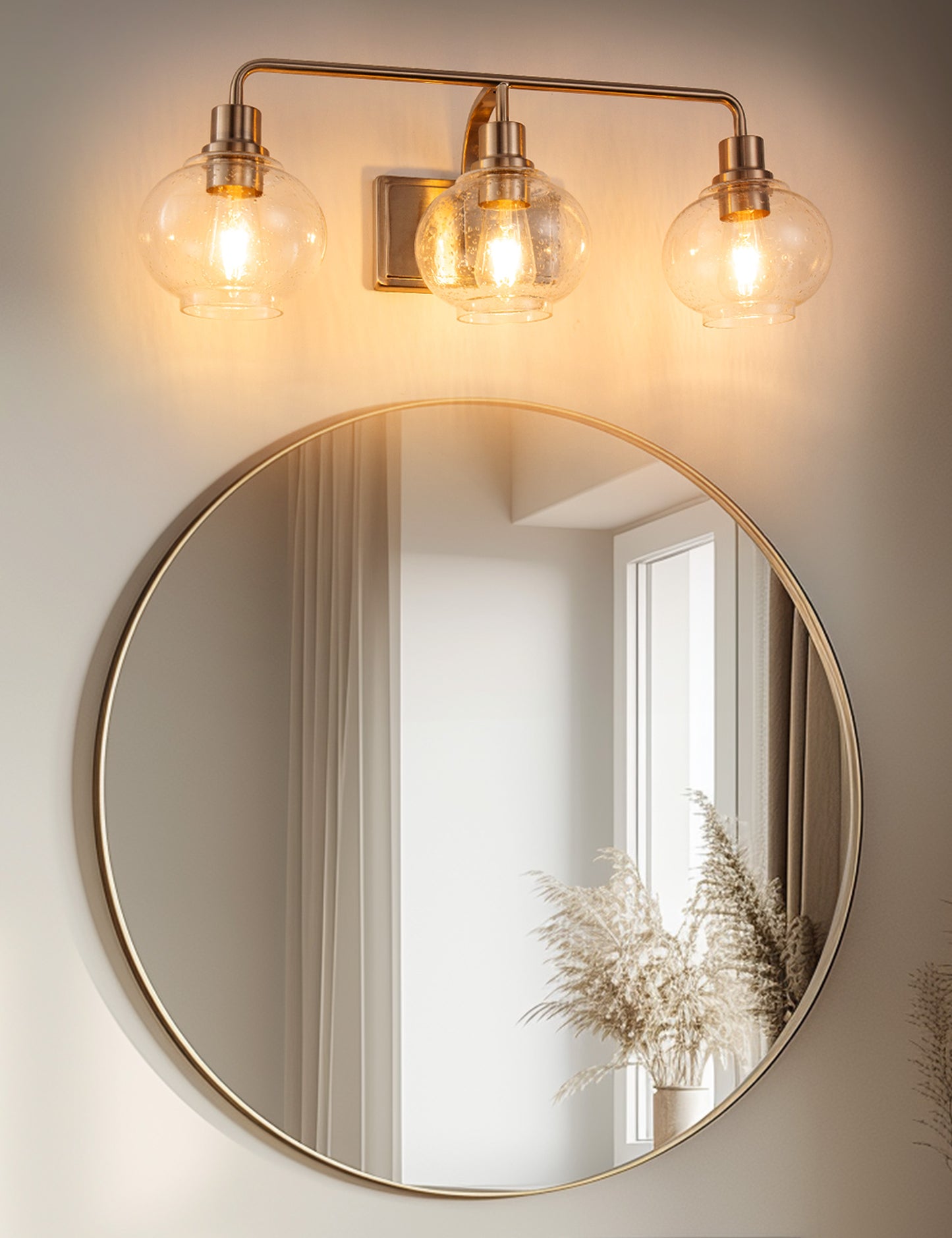 YANSUN 3-Light Vanity Light, Nickel Finish, Bubble Glass Shades, E26 Sockets, Non-Integrated Light Source