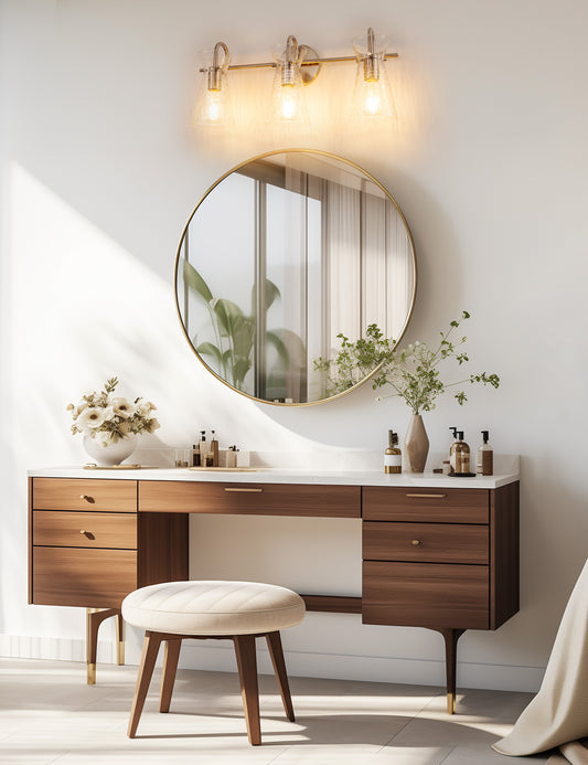 YANSUN 24 in. 3-Light Brushed Nickel Vanity Light with Glass Shades, Modern Wall Sconce for Bathroom, Vanity, or Dressing Room