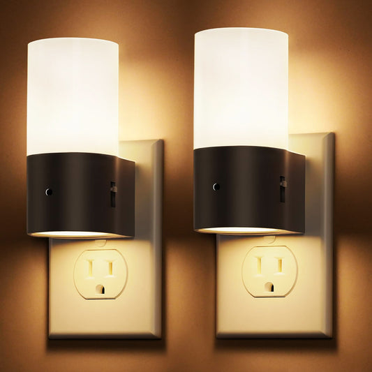 YANSUN 2-Pack 1W Black Cylinder Plug-In Light Sensor Night Lights with Sliding Dimming, Warm 3000K for Bedroom