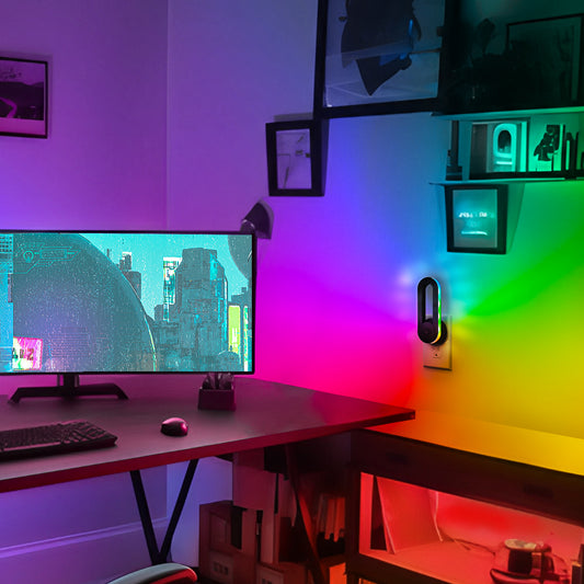 YANSUN 1-Pack RGB Rainbow Running Light Plug-in Night Light with Photocell Sensor 180?? Rotatable Color Changing Wall Night Lamp US Plug