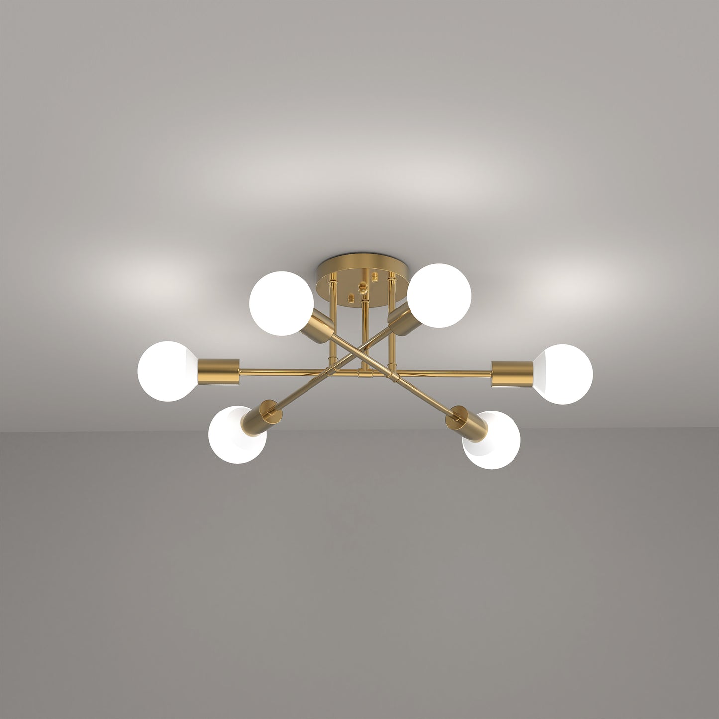 YANSUN 6-Light Semi-Flush Ceiling Light Branch Design Copper Finish E26 Bulb Not Included