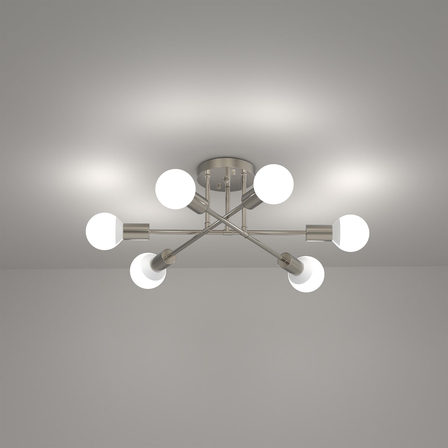 YANSUN 16 in. 6-Light Modern Nickel Linear Semi-Flush Mount Sputnik Ceiling Light Fixture for Dining Room, Kitchen, Bedroom