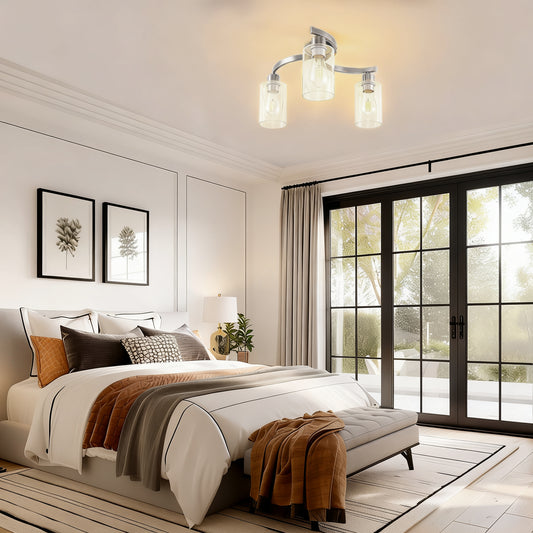 YANSUN 3-Light Twisted Tube Pendant with Clear Glass Shades, Brushed Nickel Finish, Industrial Modern Design