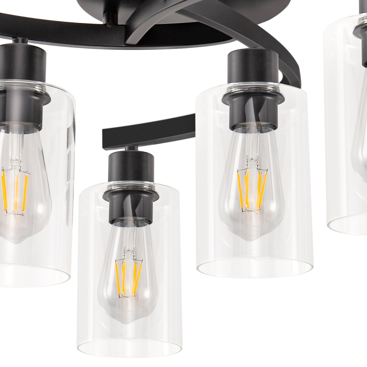 YANSUN 6-Light 20.5 in. Black Industrial Semi-Flush Mount Ceiling Light with Clear Glass Shades for Hallway or Entryway