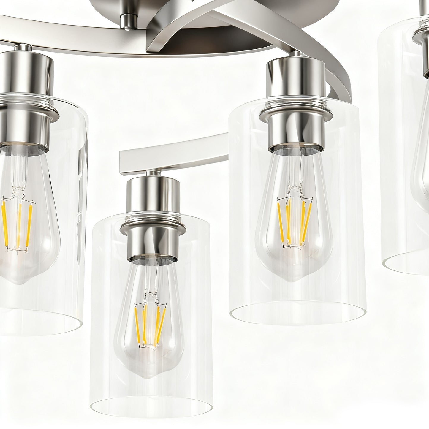 YANSUN 6-Light Twisted Tube Pendant with Clear Glass Shades, Brushed Nickel Finish, Industrial Modern Design