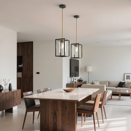 YANSUN 1-Light Modern Pendant Light, Black and Gold Hanging Ceiling Light Fixture E26, Industrial Vintage Single Light for Kitchen Island Dining Room