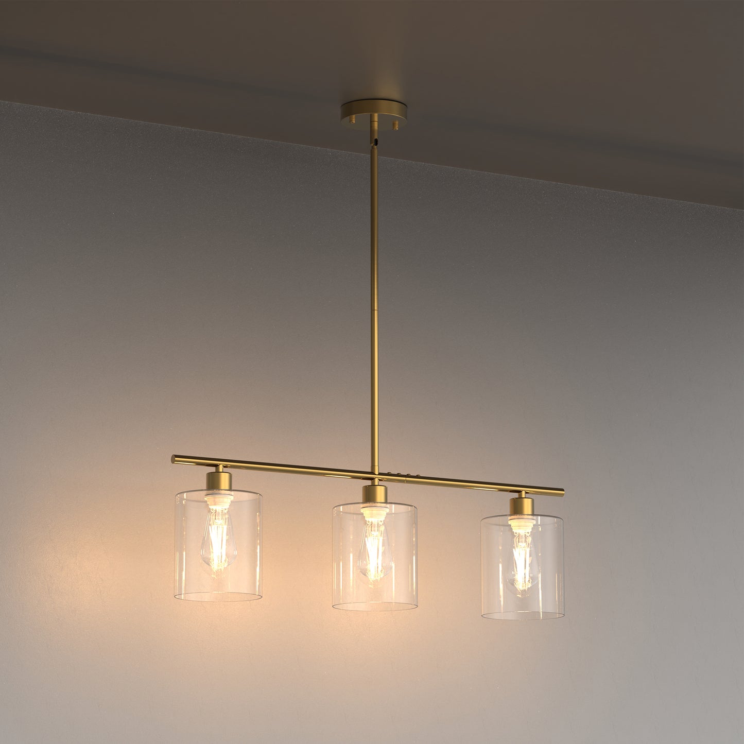 YANSUN 3-Light Traditional Copper Kitchen Island Light,Modern Pendant Light with Clear Glass Shade E26 Sockets, Non-Integrated Light Source