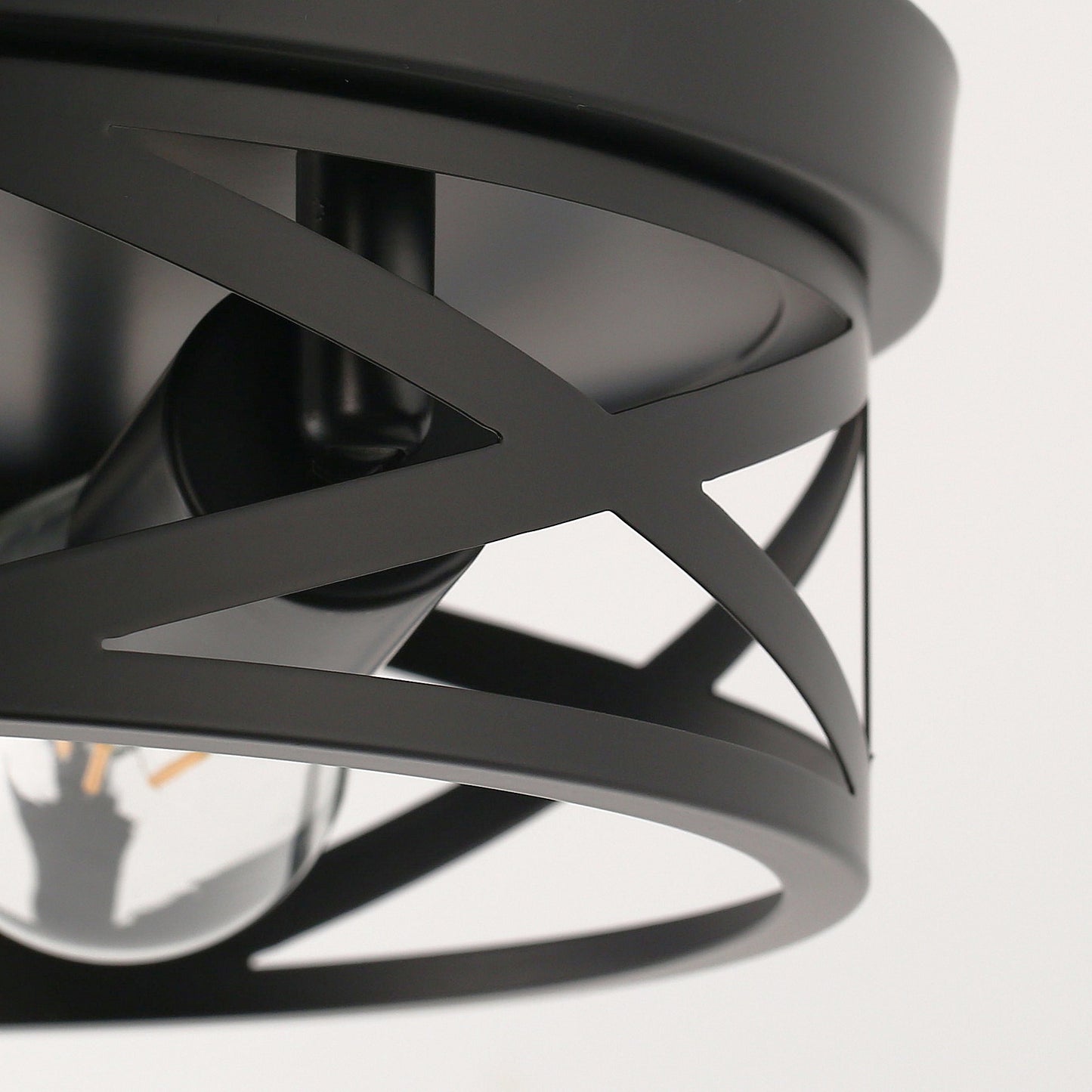YANSUN 12.6 in. 3-Light Black Metal Drum Flush Mount Lighting with No Bulbs Included 1-Pack
