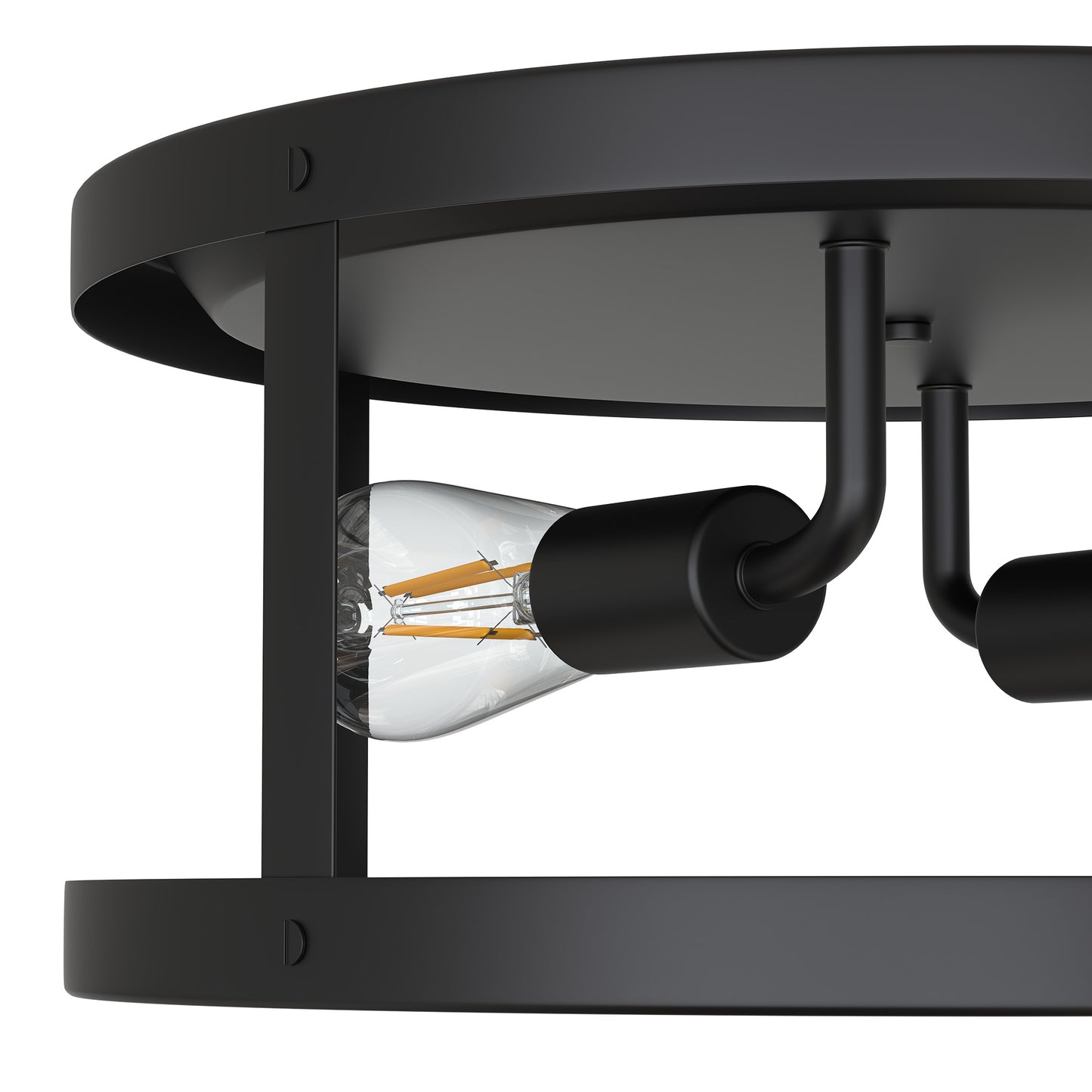 YANSUN 2-Light 12.6 in. Matte Black Drum Flush Mount Ceiling Light